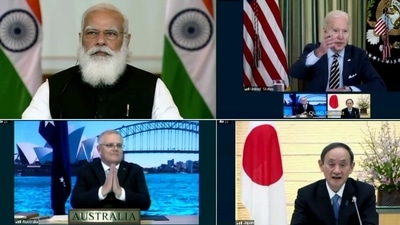 File photo of Prime Minister Narendra Modi taking part in the First Quad Leaders’ Virtual Summit with US President Joe Biden, Australian PM Scott Morrison and Japanese PM Suga (ANI Photo)