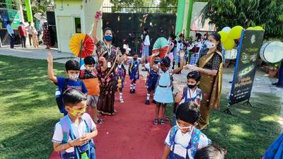 Preschoolers on a school campus in Lucknow on Monday. (SOURCED IMAGE) Preschoolers on a school campus in Lucknow on Monday. (SOURCED IMAGE)