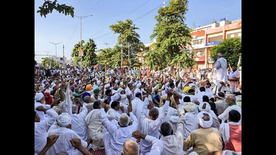 Following the farmer’s death, the Samyukt Kisan Morcha also organised a protest, following which the government agreed to give two government jobs to his family members, along with a judicial inquiry into the August 28 incident. (PTI) Following the farmer’s death, the Samyukt Kisan Morcha also organised a protest, following which the government agreed to give two government jobs to his family members, along with a judicial inquiry into the August 28 incident. (PTI)