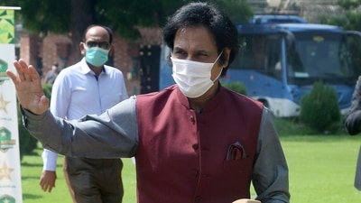 Ramiz Raja, former Pakistan cricketer and candidate for the chairman of Pakistan Cricket Board, waves to media as he arrives to attend PCB's governing board meeting, in Lahore, Pakistan, Monday, Sept. 13, 2021. Raja is set to become the new chairman of the country's cricket board. (AP) Ramiz Raja, former Pakistan cricketer and candidate for the chairman of Pakistan Cricket Board, waves to media as he arrives to attend PCB's governing board meeting, in Lahore, Pakistan, Monday, Sept. 13, 2021. Raja is set to become the new chairman of the country's cricket board. (AP)