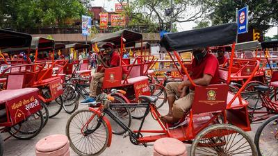 Cycle rickshaws on the redeveloped Chandni Chowk area, on Monday. (Amal KS/HT PHOTO) Cycle rickshaws on the redeveloped Chandni Chowk area, on Monday. (Amal KS/HT PHOTO)