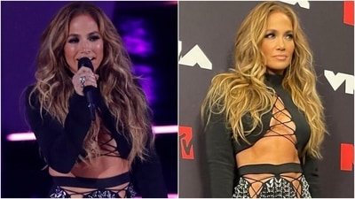 Jennifer Lopez in skin-baring mini skirt and bralette makes jaws drop at 2021 MTV VMAs (AP, Instagram/@jlobeauty) Jennifer Lopez in skin-baring mini skirt and bralette makes jaws drop at 2021 MTV VMAs (AP, Instagram/@jlobeauty)