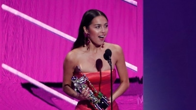 Olivia Rodrigo accepts the Best New Artist award. (REUTERS)