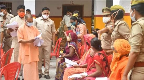 Uttar Pradesh chief minister Yogi Adityanath listens to grievances of people during Janata Darshan in Gorakhpur. (SOURCED IMAGE )