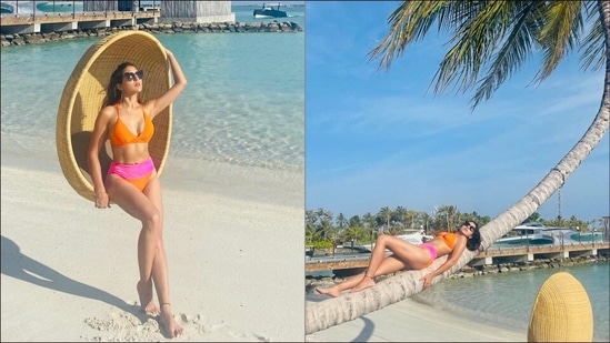 Sara Ali Khan sets Maldives on fire in <span class='webrupee'>?</span>10k orange and pink reversible bikini(Instagram/saraalikhan95)