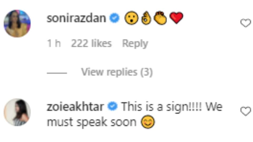 Soni Razdan and Zoya Akhtar's comment on Alia's post. Soni Razdan and Zoya Akhtar's comment on Alia's post. 