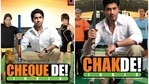 Ayushmann Khurrana spoofed Shah Rukh Khan in Cheque De India. Ayushmann Khurrana spoofed Shah Rukh Khan in Cheque De India.