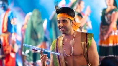 Karam Singh in Dream Girl (2019): In this quirky Indian film, Ayushmann Khurrana's character gets a job at a call centre for his ability to talk in a feminine voice. He gets into trouble when many men start falling in love with his voice. (Instagram/@ayushmannk)
