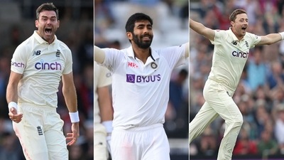From Left: James Anderson, Jasprit Bumrah and Ollie Robinson were the standout bowlers of the Test series. (Getty Images) From Left: James Anderson, Jasprit Bumrah and Ollie Robinson were the standout bowlers of the Test series. (Getty Images)