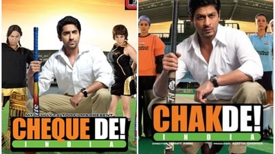Ayushmann Khurrana spoofed Shah Rukh Khan in Cheque De India. Ayushmann Khurrana spoofed Shah Rukh Khan in Cheque De India.