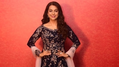 Juhi Chawla poses for paparazzi. Juhi Chawla poses for paparazzi.