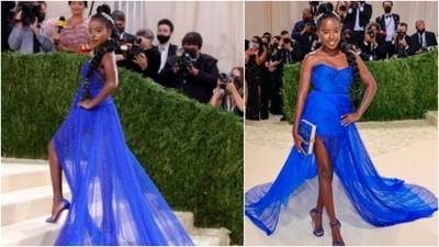 Amanda Gorman looked breathtaking in blue custom Vera Wang with a diamond laurel wreath in her hair. (Instagram/@ amandascgorman)
