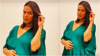 For jewellery, Neha Dhupia wore a choker and a stoned ring on the ring finger of her left hand. (Instagram/@nehadhupia)