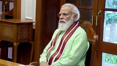 Prime Minister Narendra Modi laid the foundation stone of Raja Mahendra Pratap Singh State University in Aligarh on Tuesday. (ANI Photo)