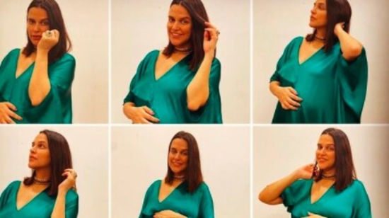 Neha Dhupia is the epitome of elegance in this simple yet stylish satin emerald gown.(Instagram/@nehadhupia)