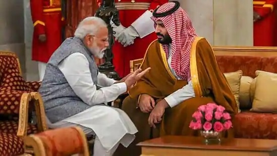 PM Narendra Modi is seen with Mohammed bin Salman Al Saud, the crown prince of Saudi Arabia.&nbsp;(File Photo)