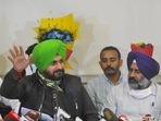 Navjot Singh Sidhu also hit out at the Sukhbir Singh Badal calling them “neeti nirmata” of Centre’s three farm laws (Photo by Keshav Singh/Hindustan Times)