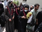 Members of Afghanistan's national women football team arrive at the Pakistan Football Federation (PFF) in Lahore. Members of Afghanistan's national women football team arrive at the Pakistan Football Federation (PFF) in Lahore.