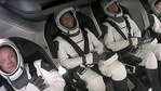 This screengrab taken from the SpaceX live webcast shows crew members (from R) Hayley Arceneaux, Jared Isaacman, Sian Proctor, and Christopher Sembroski after being buckled into their seats in the Crew Dragon capsule ahead of the launch of the Inspiration4 at NASA's Kennedy Space Center in Florida, on September 15, 2021. (AFP) This screengrab taken from the SpaceX live webcast shows crew members (from R) Hayley Arceneaux, Jared Isaacman, Sian Proctor, and Christopher Sembroski after being buckled into their seats in the Crew Dragon capsule ahead of the launch of the Inspiration4 at NASA's Kennedy Space Center in Florida, on September 15, 2021. (AFP)