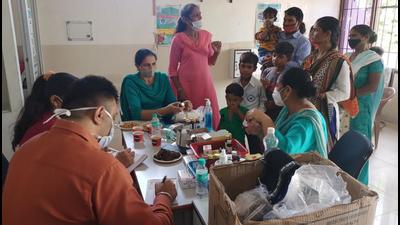 Residents at a medical camp at Peermuchalla village in Zirakpur on Wednesday. (HT Photo) Residents at a medical camp at Peermuchalla village in Zirakpur on Wednesday. (HT Photo)