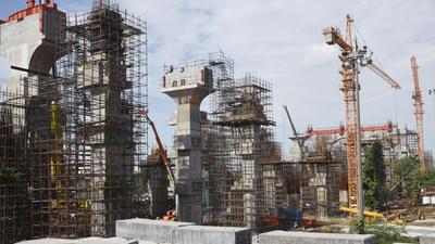 Works on the Regional Rapid Transit System stations proposed in Ghaziabad are going on in full swing on NH-58. (Sakib Ali/HT Photo) Works on the Regional Rapid Transit System stations proposed in Ghaziabad are going on in full swing on NH-58. (Sakib Ali/HT Photo)