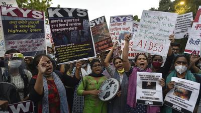 Members of various groups demonstrate against the Hathras rape incident and crimes against women, at Jantar Mantar in New Delhi, in October last year. (Sanjeev Verma/HT photo) Members of various groups demonstrate against the Hathras rape incident and crimes against women, at Jantar Mantar in New Delhi, in October last year. (Sanjeev Verma/HT photo)