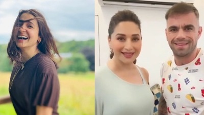 Anushka Sharma reacts as Madhuri Dixit shares a video of her ‘model face’ challenge.&nbsp;