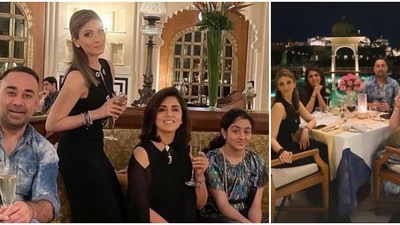 Riddhima Kapoor Sahni with Neetu Kapoor, husband Bharat Sahni and granddaughter Samara in Udaipur. Riddhima Kapoor Sahni with Neetu Kapoor, husband Bharat Sahni and granddaughter Samara in Udaipur.