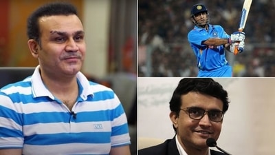 Sehwag names the 'best' India captain between Ganguly and Dhoni (HT Collage)