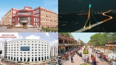 The photos shared by the AAP media cell include the Delhi government's 450-bedded Burari hospital and a Delhi government school in Delhi's Khichripur, which was awarded a ‘School of Excellence’. (Photo via AAP on Twitter ) The photos shared by the AAP media cell include the Delhi government's 450-bedded Burari hospital and a Delhi government school in Delhi's Khichripur, which was awarded a ‘School of Excellence’. (Photo via AAP on Twitter )