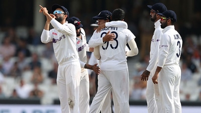 India players celebrate the wicket of Ollie Pope.&nbsp; (Getty)