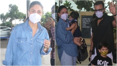 Today, Bollywood actors Kareena Kapoor Khan and Saif Ali Khan with their sons, Taimur Ali Khan and Jeh Ali Khan, were snapped at the Mumbai airport. The family were snapped by the paparazzi outside the departure gates. However, it is not known where the family is off to. (HT Photo/Varinder Chawla) Today, Bollywood actors Kareena Kapoor Khan and Saif Ali Khan with their sons, Taimur Ali Khan and Jeh Ali Khan, were snapped at the Mumbai airport. The family were snapped by the paparazzi outside the departure gates. However, it is not known where the family is off to. (HT Photo/Varinder Chawla)
