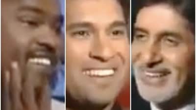 Vinod Kambli, Sachin Tendulkar and Amitabh Bachchan on Kaun Banega Crorepati. Vinod Kambli, Sachin Tendulkar and Amitabh Bachchan on Kaun Banega Crorepati.