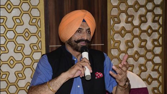 Kamaljeet Soi, member of National Road Safety Council, addressing media in Ludhiana on Wednesday. (Harsimar Pal Singh/HT)