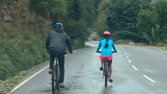 On September 12, Milind Soman and Ankita Konwar cycled 65km from Baramulla to Uri, Line of Control.(Instagram/@milindrunning)