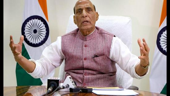 Defence Minister Rajnath Singh delivers inaugural address at 18th India-US Economic Summit organised virtually by Indo-American Chamber of Commerce, in New Delhi, Wednesday (PTI Photo) Defence Minister Rajnath Singh delivers inaugural address at 18th India-US Economic Summit organised virtually by Indo-American Chamber of Commerce, in New Delhi, Wednesday (PTI Photo)