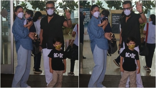 As for Kareena's family, Saif wore a black shirt with white pants and tan juttis. Their munchkins, Taimur and Jeh, also looked adorable while posing with their parents.(HT Photo/ Varinder Chawla)