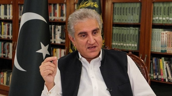 Pakistan's Foreign Minister Shah Mehmood Qureshi gestures as he speaks during an interview.(Reuters)