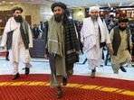Mullah Abdul Ghani Baradar, the Taliban's deputy leader and negotiator, and other delegation members attend the Afghan peace conference in Moscow.