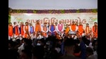 Gujarat Chief Minister Bhupendra Patel along with his state ministerial cabinet during the swearing-in ceremony in Gandhinagar, Thursday. (PTI) Gujarat Chief Minister Bhupendra Patel along with his state ministerial cabinet during the swearing-in ceremony in Gandhinagar, Thursday. (PTI)