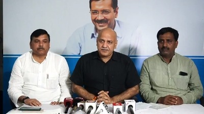 Delhi deputy chief minister and AAP leader Manish Sisodia addresses a press conference in Uttar Pradesh on Thursday. (Twitter/@AamAdmiParty) Delhi deputy chief minister and AAP leader Manish Sisodia addresses a press conference in Uttar Pradesh on Thursday. (Twitter/@AamAdmiParty)