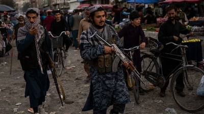 Kabul: Taliban fighters patrol a market in Kabul's Old City, Afghanistan, Tuesday, Sept. 14, 2021. (AP)