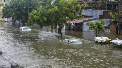 Vehicles get submerged due to water-logging following heavy rain in Lucknow, on Thursday. Several deaths due to rain-related incidents were also reported from Ayodhya, Sitapur and Kaushambi districts of Uttar Pradesh. (PTI) Vehicles get submerged due to water-logging following heavy rain in Lucknow, on Thursday. Several deaths due to rain-related incidents were also reported from Ayodhya, Sitapur and Kaushambi districts of Uttar Pradesh. (PTI)