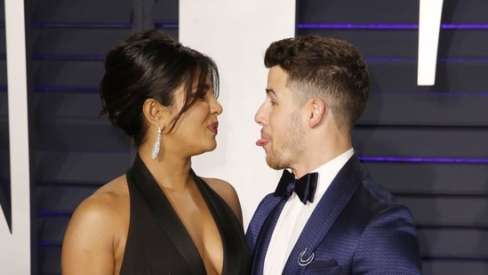 Priyanka Chopra, Nick Jonas at the Vanity Fair Oscars after-party.(REUTERS)