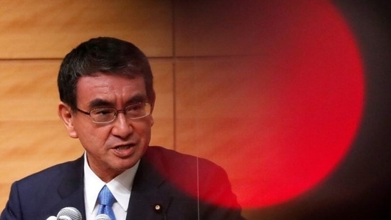 Taro Kono, Japan's vaccination programme chief and ruling Liberal Democratic Party (LDP) lawmaker, attends a news conference as he announces his candidacy for the party's presidential election in Tokyo, Japan(REUTERS)