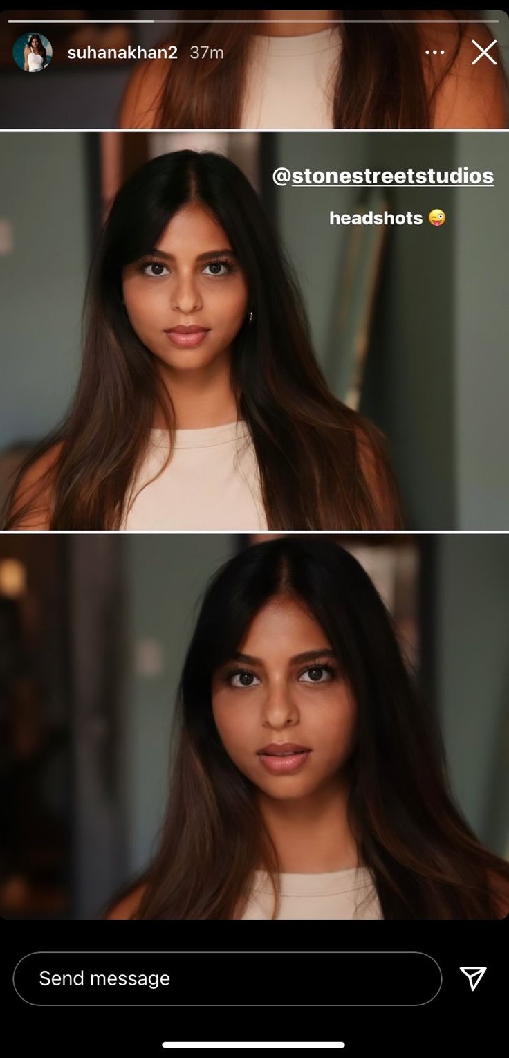 Suhana Khan shared new pictures of herself on Instagram Stories.