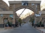 Taliban fighters stand guard at the entrance gate of Panjshir Province, Taliban fighters stand guard at the entrance gate of Panjshir Province,