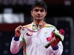 Silver medalist Suhas Yathiraj of India poses on the podium. (Getty) Silver medalist Suhas Yathiraj of India poses on the podium. (Getty)