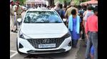 The Hyundai Verna that claimed the life of a 50-year-old sanitation worker in Phase 10, Mohali, on Friday. (Keshav Singh/HT) The Hyundai Verna that claimed the life of a 50-year-old sanitation worker in Phase 10, Mohali, on Friday. (Keshav Singh/HT)