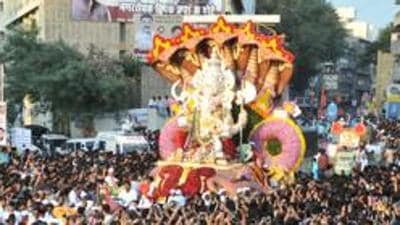 Amid the Covid-19 restrictions, the five Manache (revered) Ganpati mandals in the city will perform the immersion of idols within the erected mandap in artificial water tanks. (HT FILE PHOTO)